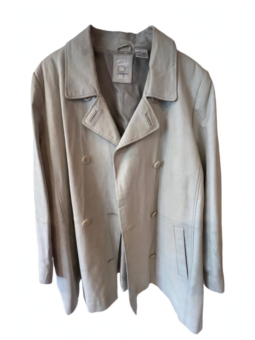 Roaman's White Genuine Leather Double Breasted Jacket 22W